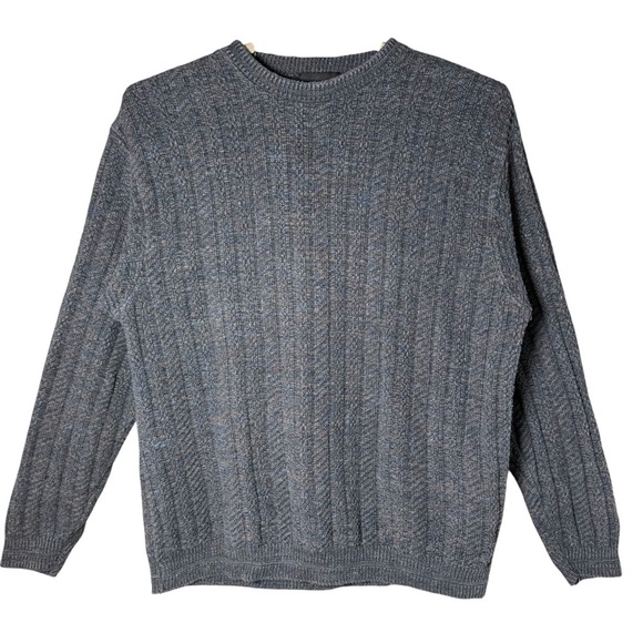 80s Bill Blass Men’s XL Sweater Blue Gray Textured Rib Knit Pullover - Picture 1 of 7